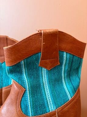 Western Leather Ankle Boots Turquoise Woven Shaft EU 39 (US 8–8.5)